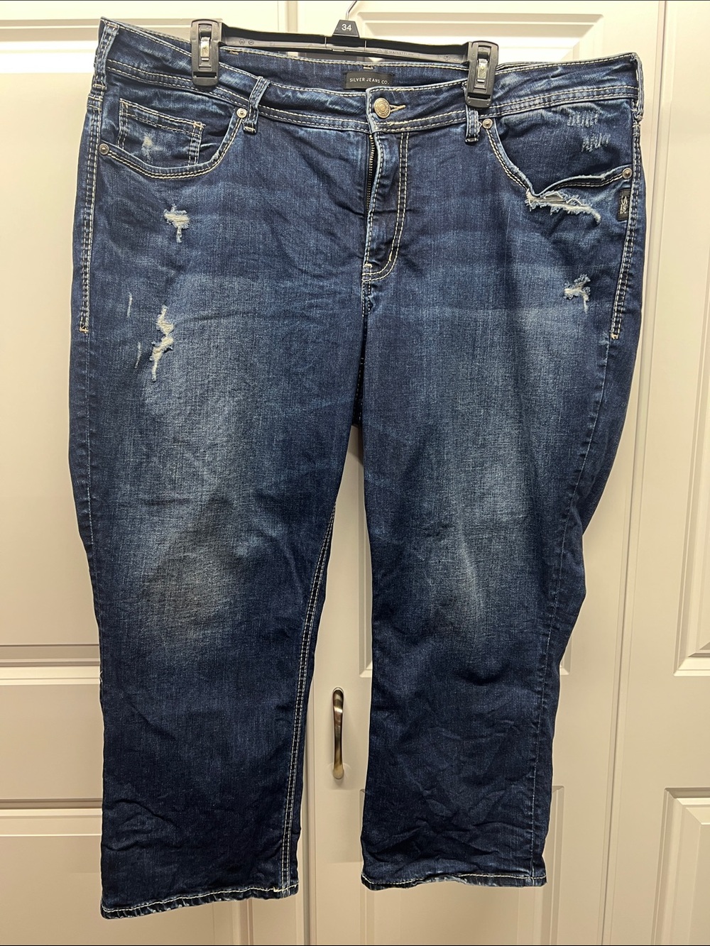 Silver Jeans Co. Suki Capri Mid Rise Distressed Denim Jeans 22W / 22.5